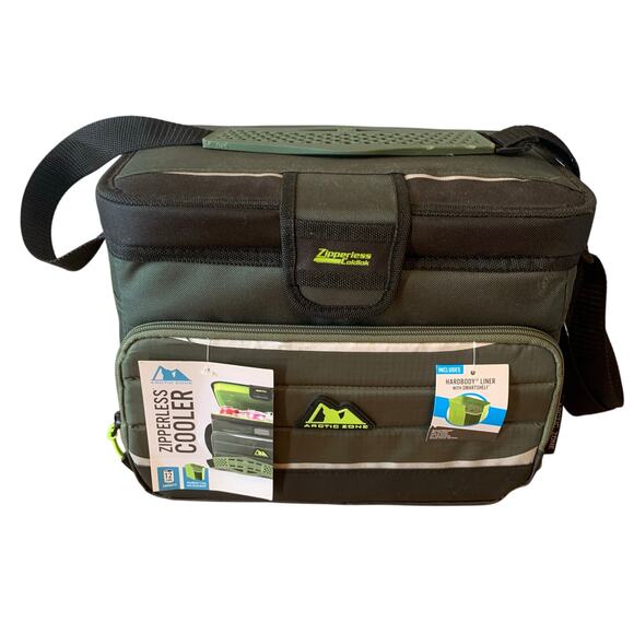 Arctic Zone Cooler 12 Can Zipperless Shoulder Strap Hardbody Liner Green - Picture 1 of 16
